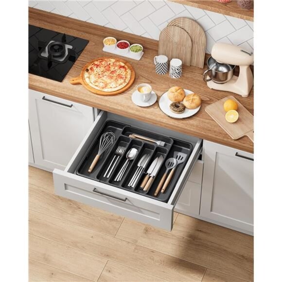 Expandable Cutlery Drawer Organizer Kitchen Utensil Tray Storage Adjustable Blac - Picture 2 of 7